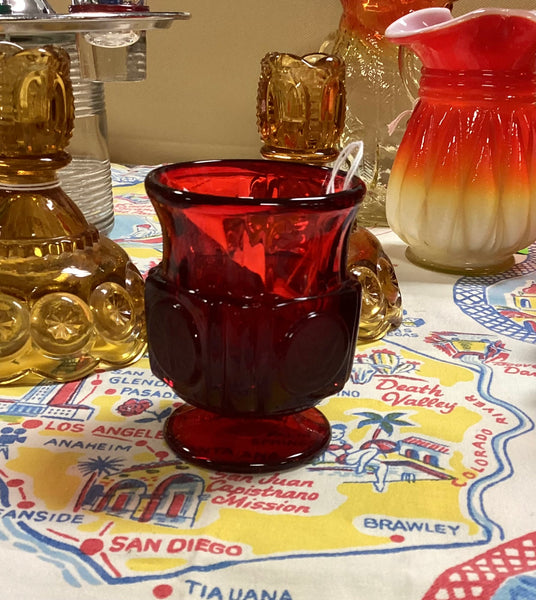 Fostoria Ruby Red Coin Glass Footed Cigarette Urn