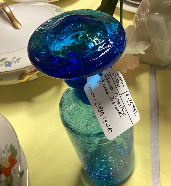 Blenko Blue Crackle Glass Decanter