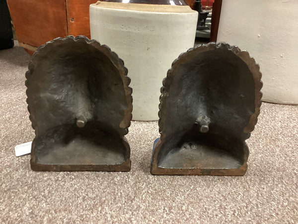 Pair Painted Cast Iron American Indian Chief Bookends