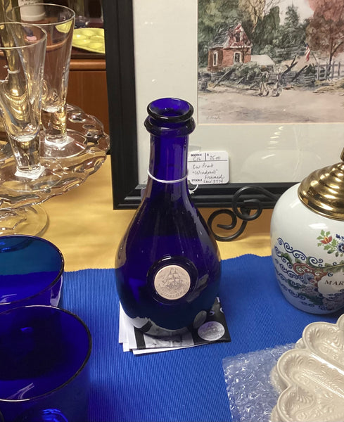 Shelton Glassworks 2007 Jamestown Discovery Commemorative Cobalt Blue Hand Blown Glass Bottle