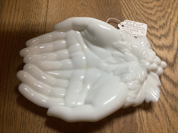 Westmoreland White Milk Glass Double Hand Calling Card Dish