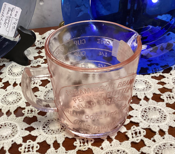 Pink Glass Cream Dove Brand Advertising Measuring Cup