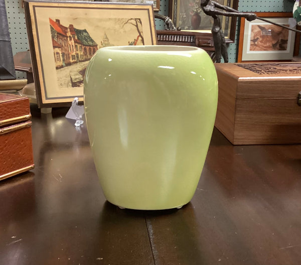 Royal Copley Chartreuse Green Vase w/ Leaves Decoration