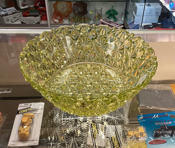 EAPG Vaseline Glass UV Reactive Daisy & Button Serving Bowl