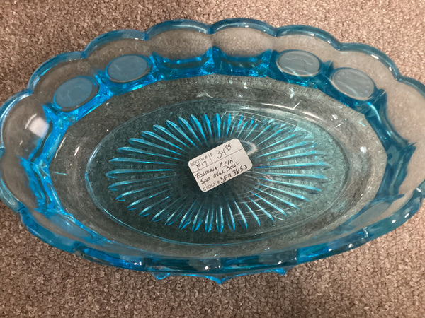 Fostoria Dark Blue Coin Glass 9" Oval Bowl