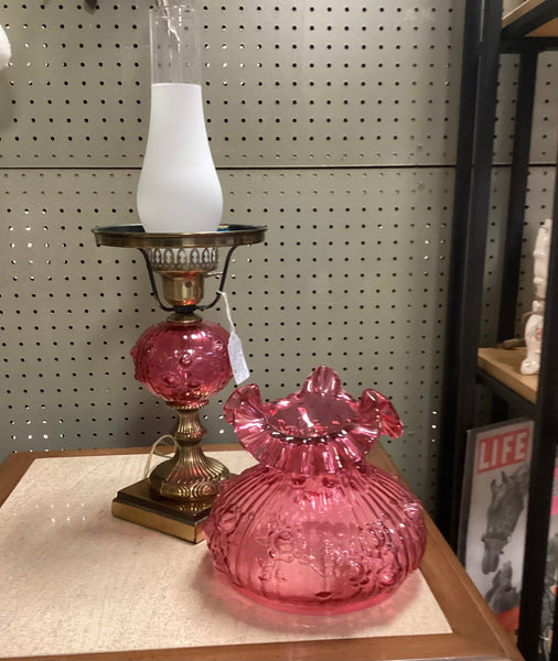 Fenton Cranberry Cabbage Rose Electric Table Lamp