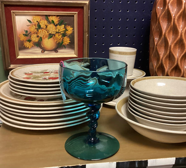 Empoli Peacock Blue Pedestal Compote