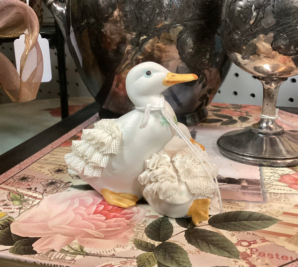 Irish Dresden Lace  Ducks w/ Shamrocks Porcelain Figurine