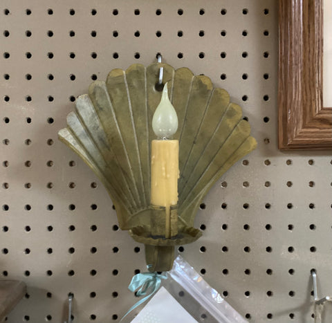 Scalloped Shaped Electrified Tin Wall Sconce by Walt Fleming