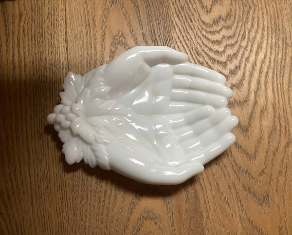 Westmoreland White Milk Glass Double Hand Calling Card Dish