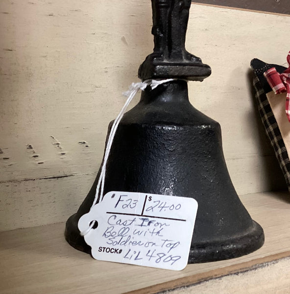 Black Cast Iron Hand Bell w/ Colonial Soldier Handle