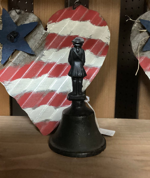 Black Cast Iron Hand Bell w/ Colonial Soldier Handle