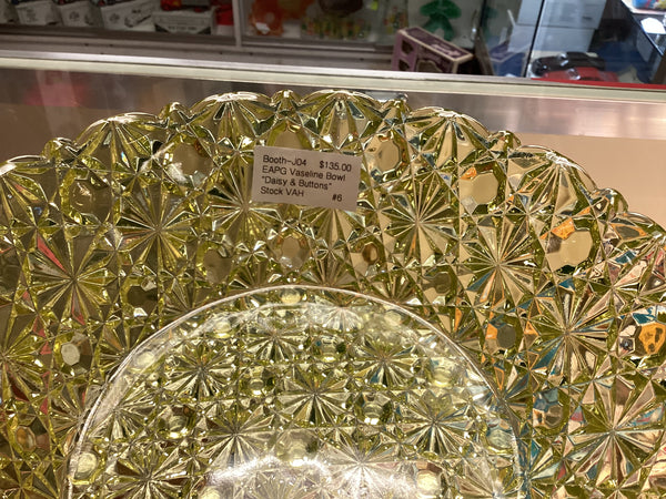 EAPG Vaseline Glass UV Reactive Daisy & Button Serving Bowl