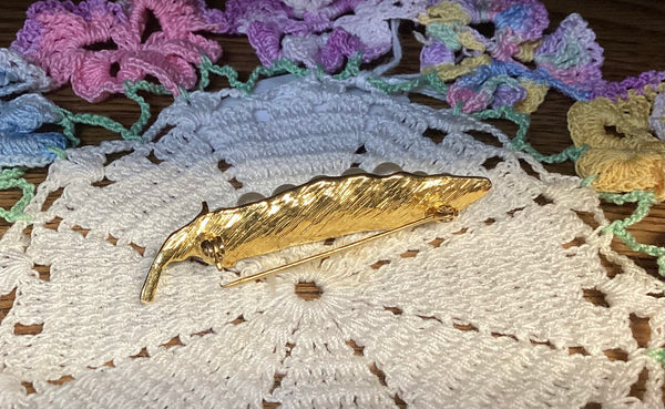 Vintage Gold-tone Pave Crystal Pea Pod Brooch