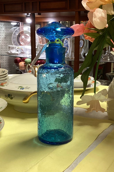 Blenko Blue Crackle Glass Decanter