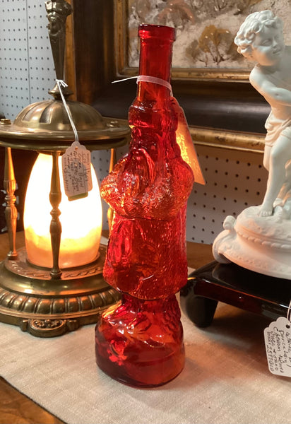 Old World Art Glass Amberina Santa Bottle