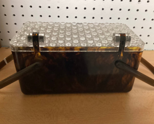 Vintage 1950's Tortoiseshell Lucite Box Purse