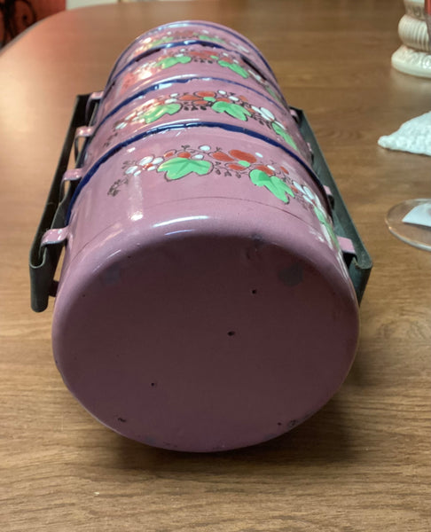 Vintage 4pc Stacking Enamel Lunch Pail Set