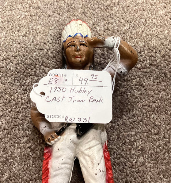 Hubley Vintage 1930's Painted Cast Iron American Indian Coin Bank