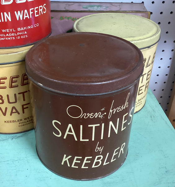 Keebler Oven Fresh Saltines Vintage Brown Advertising Tin