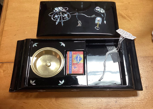 Black Lacquer & Inlaid Mother of Pearl Japanese Cigarette Box