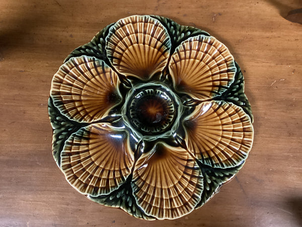 Sarreguemines Barbotine French Majolica Oyster Plate