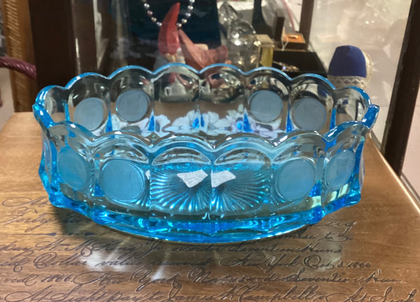 Fostoria Dark Blue Coin Glass 9" Oval Bowl