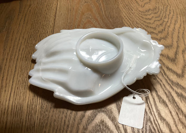 Westmoreland White Milk Glass Double Hand Calling Card Dish