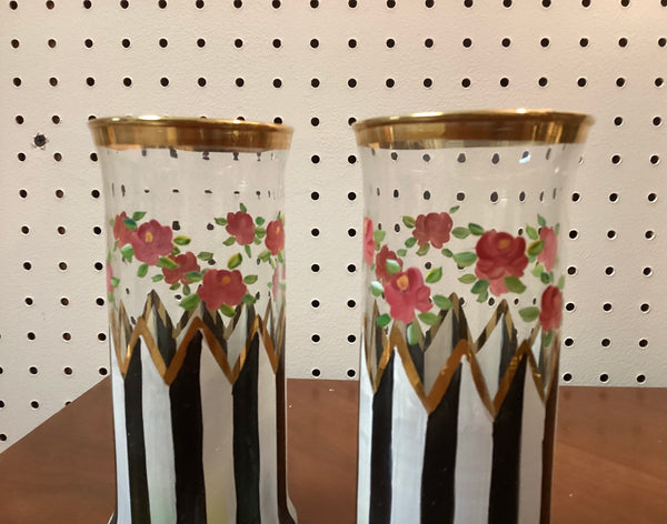 Pair McKenzie Childs Hand Painted Artisan Highball Glasses