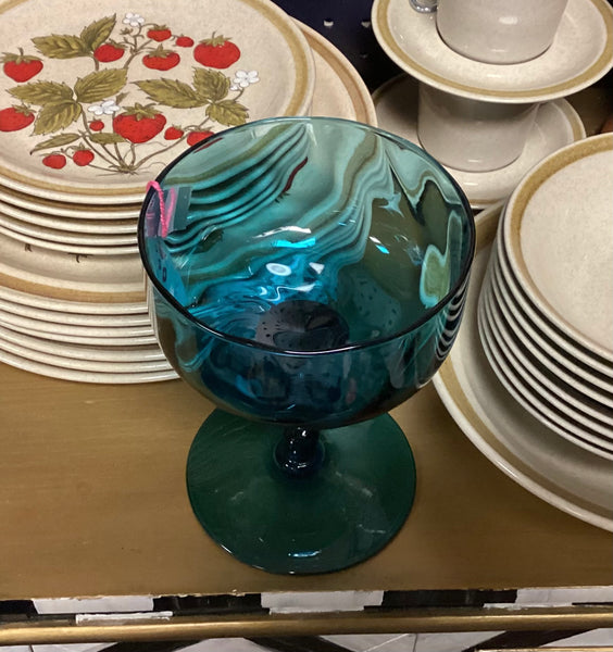 Empoli Peacock Blue Pedestal Compote