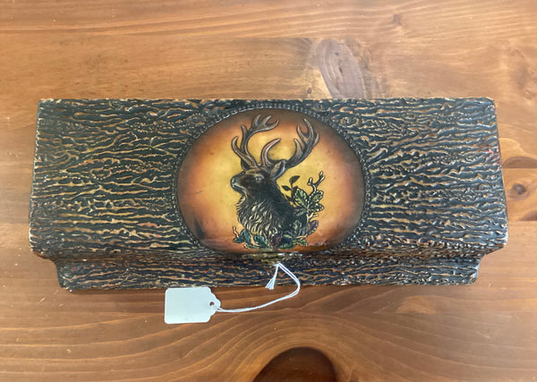 Pressed Celluloid Glove Box w/ Stag Head Decoration