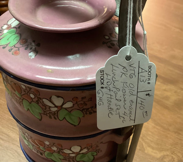 Vintage 4pc Stacking Enamel Lunch Pail Set