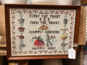Framed 1961 Happy Host Needlepoint