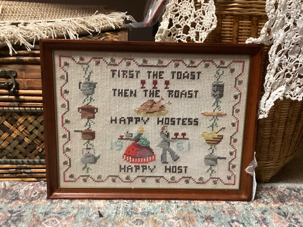 Framed 1961 Happy Host Needlepoint