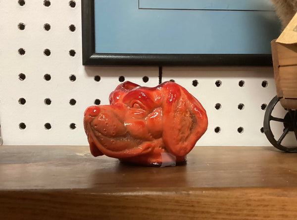 Red Slag Glass Figural Dog's Head Toothpick Holder