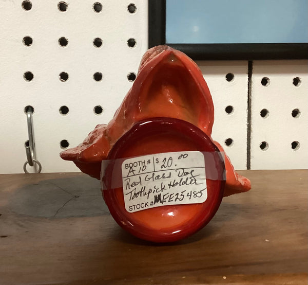 Red Slag Glass Figural Dog's Head Toothpick Holder