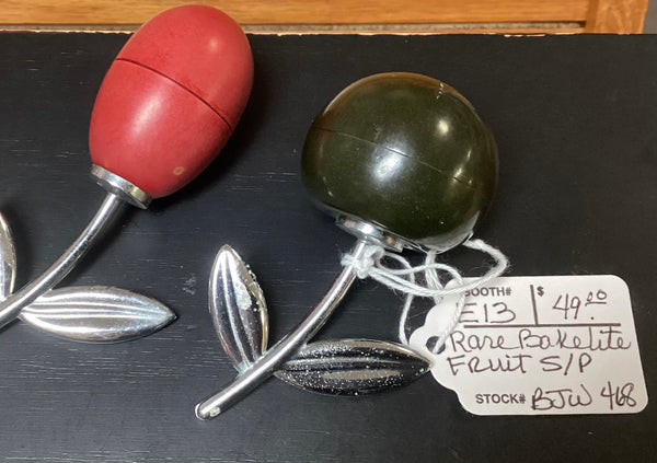 Bakelite Fruit w/ Metal Stems Salt & Pepper Shaker Set