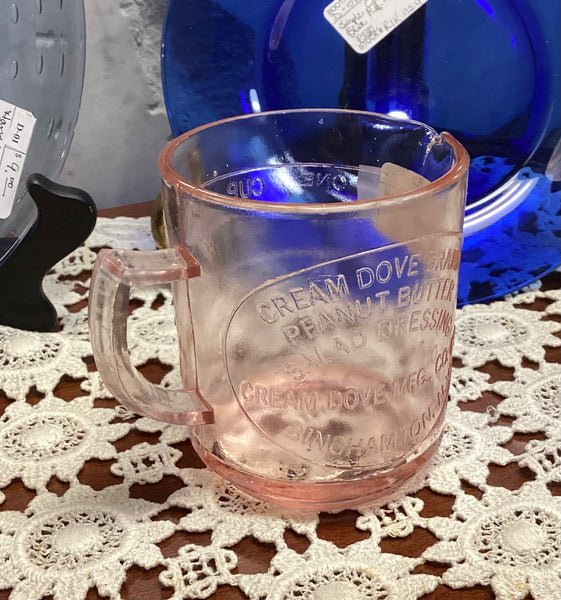 Pink Glass Cream Dove Brand Advertising Measuring Cup