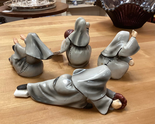 Set of 4 Napco Made in Japan Ceramic Baseball Playing Nuns