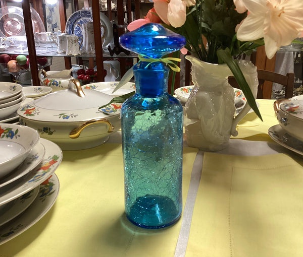 Blenko Blue Crackle Glass Decanter