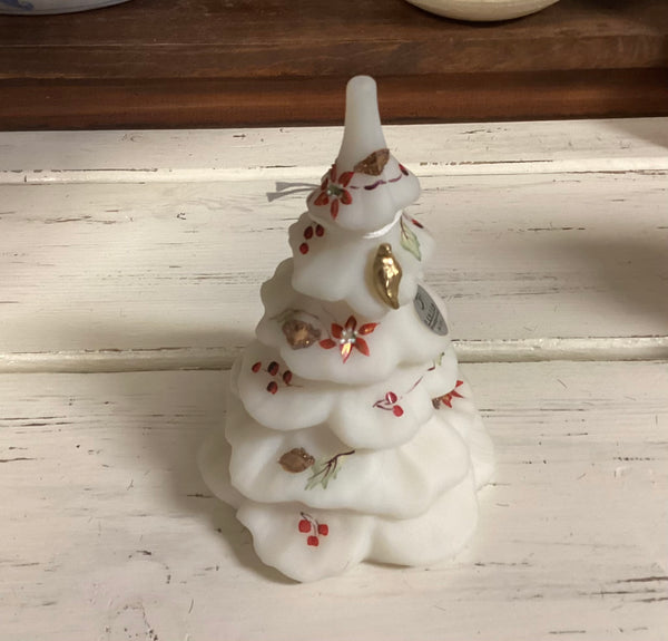 Fenton Ivory Hand Painted and Signed Christmas Tree w/ Gold Partridge