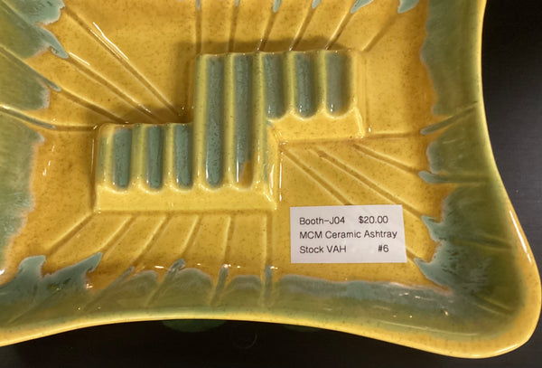 Mid Century Modern Yellow & Green Ceramic Ashtray