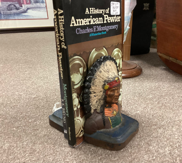 Pair Painted Cast Iron American Indian Chief Bookends