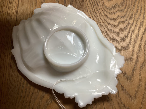 Westmoreland White Milk Glass Double Hand Calling Card Dish