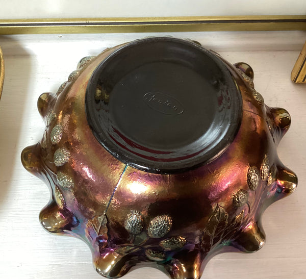 Fenton Amethyst Carnival Glass Persian Medallion Ruffled Edge Bowl