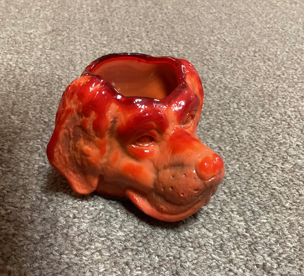 Red Slag Glass Figural Dog's Head Toothpick Holder