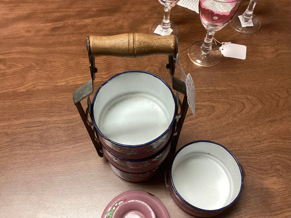 Vintage 4pc Stacking Enamel Lunch Pail Set