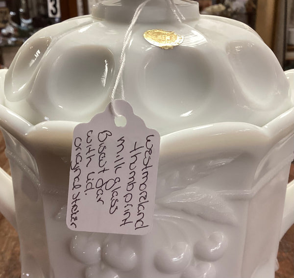 Westmoreland Cherry Milk Glass Biscuit Jar