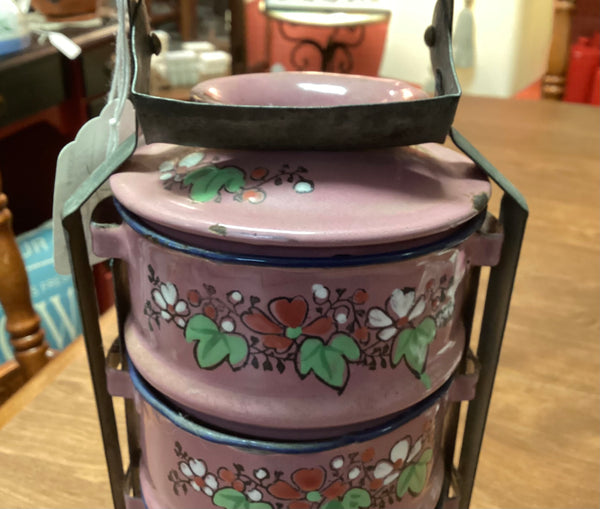 Vintage 4pc Stacking Enamel Lunch Pail Set