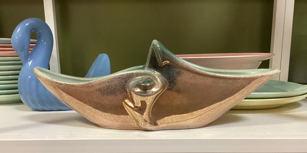 Vintage Hull 71 Gold Luster Parchment Console Planter